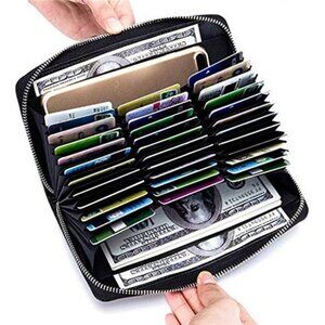 Large Capacity Credit Card Wallet -Leather Secure RFID Wallet for Women 36 Slots